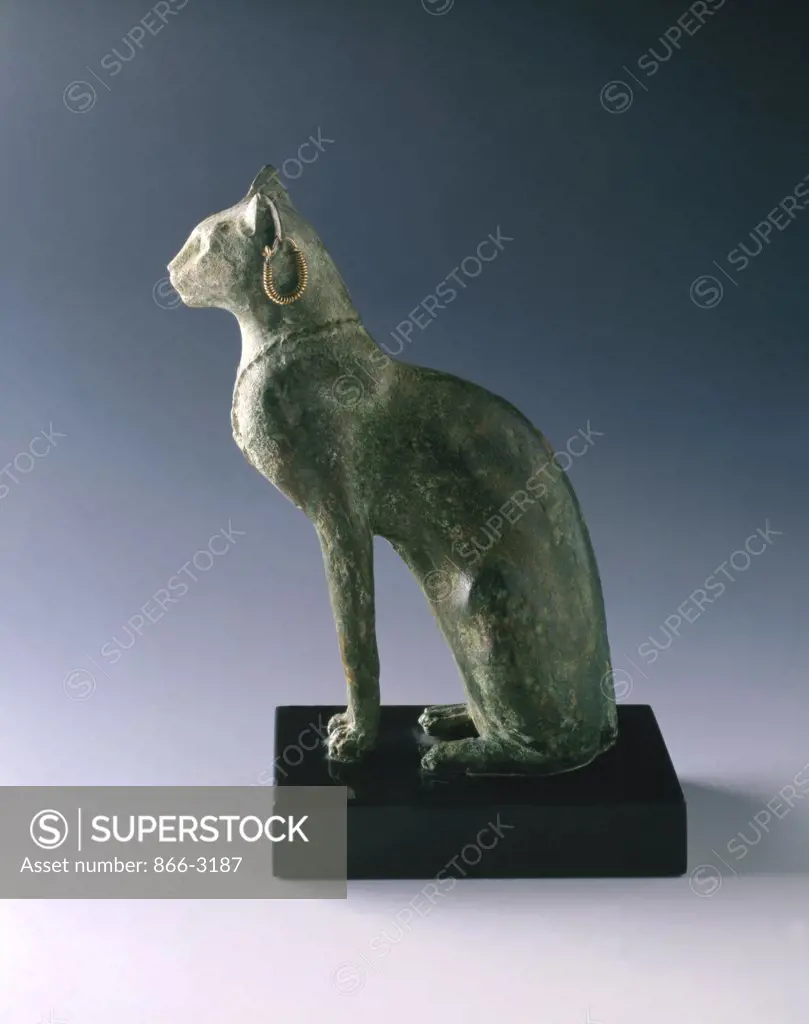 Statuette of Seated Cat  Artist Unknown  Egyptian Bronze 