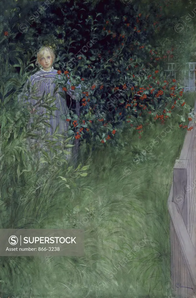In the Hawthorn Hedge Carl Larsson (1855-1919/Swedish) Watercolor