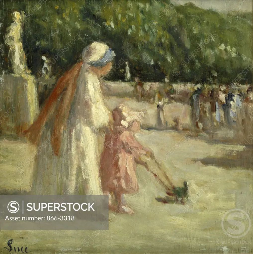 Femme et Enfant au Jardin  Maximilien Luce (1858-1941 / French)   Oil on Wood Panel   