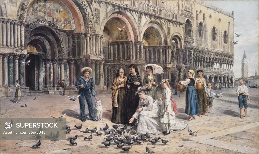 The Pigeons Of St. Mark's, Venice S.D. 1876 George Goodwin Kilburne (1839-1924 British) Watercolor Christie's Images, London, England