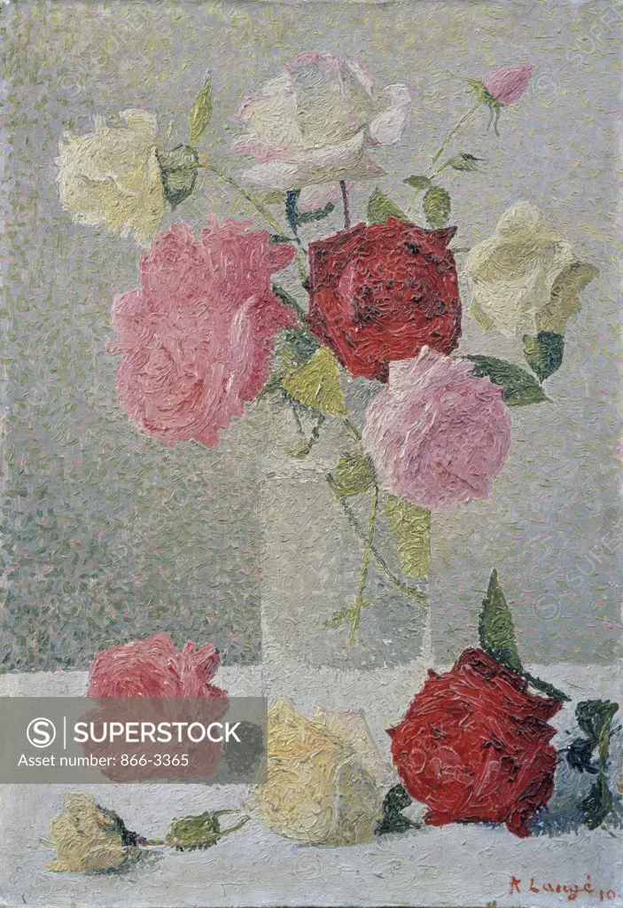 Roses in a Vase  (Roses dans un Vase) 1910  Achille Lauge (1861-1944/French)   Oil on Canvas    