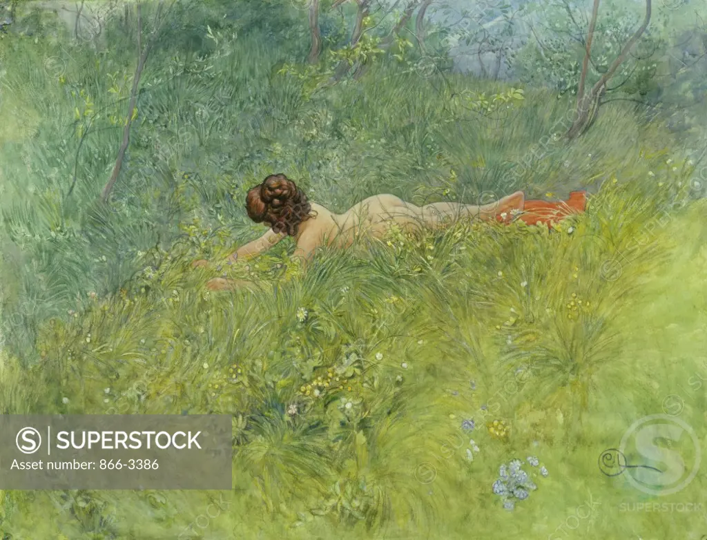 On The Grass Carl Larsson (1855-1919/Swedish) Watercolor 