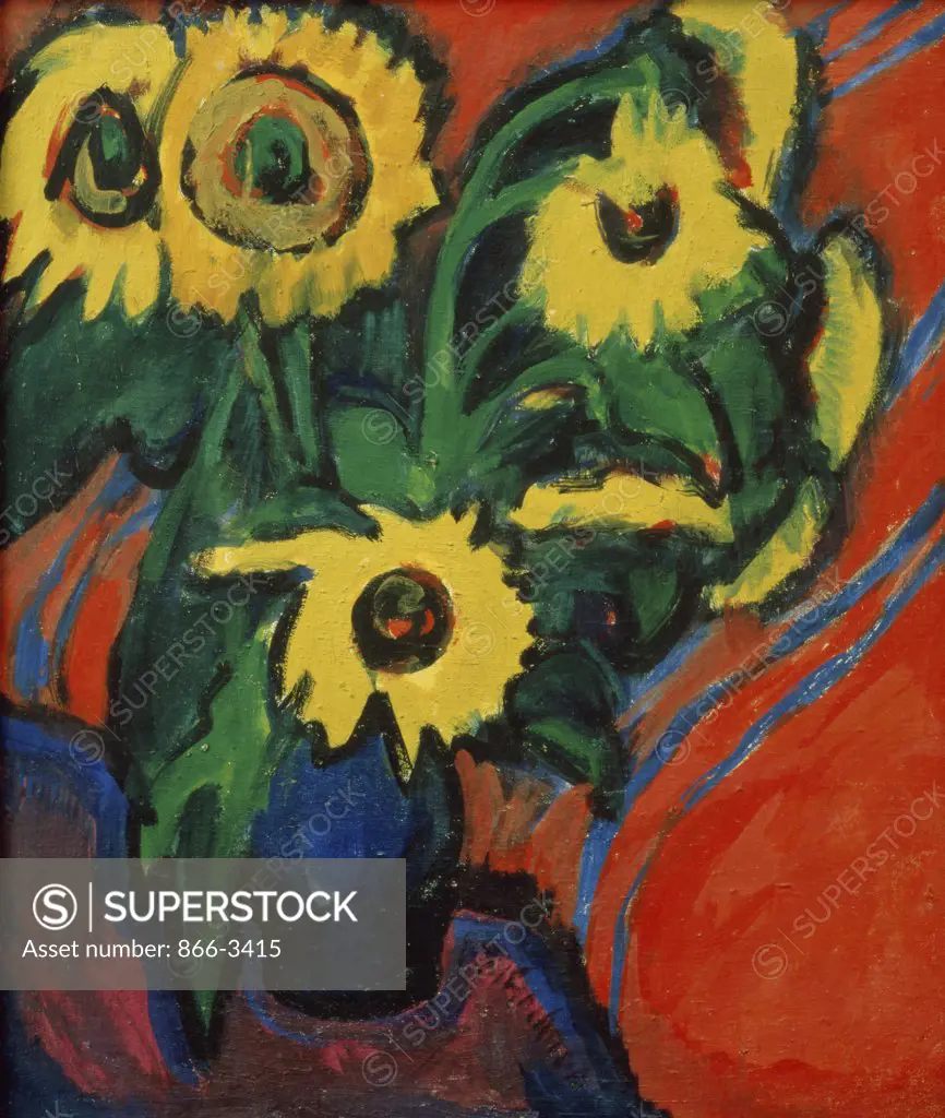 Sunflowers  (Sonnenblumen) 1909 Ernst Ludwig Kirchner (1880-1938/German)   Oil on Canvas  