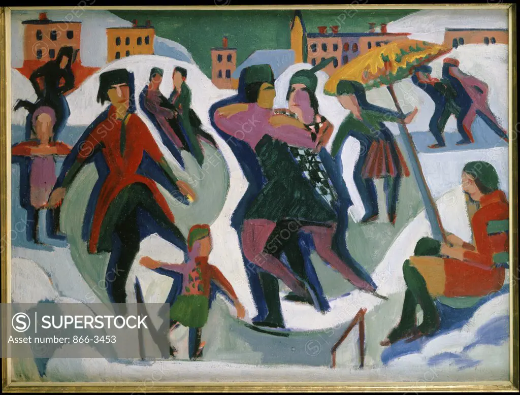 Eisbahn mit Schlittschuhlaufern 1925 Ernst Ludwig Kirchner (1880-1938 German)  Oil on canvas Christie's Images, London 