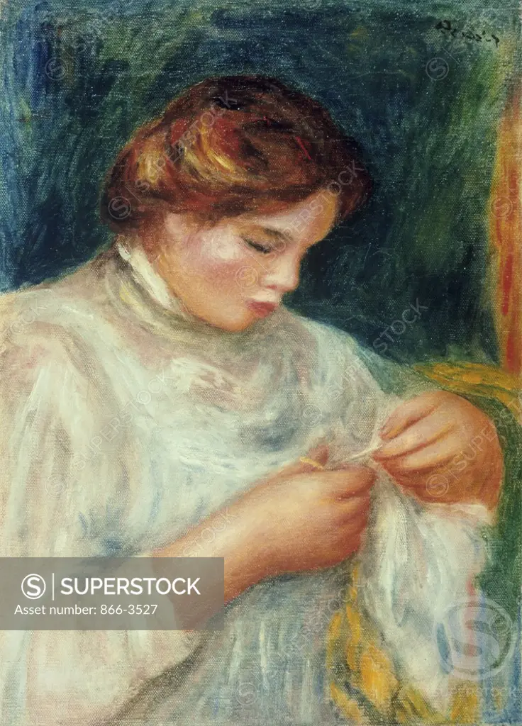 The Seamstress  (La Couseuse)  1909,  Pierre-Auguste Renoir (1841-1919 /French) Oil on Canvas 