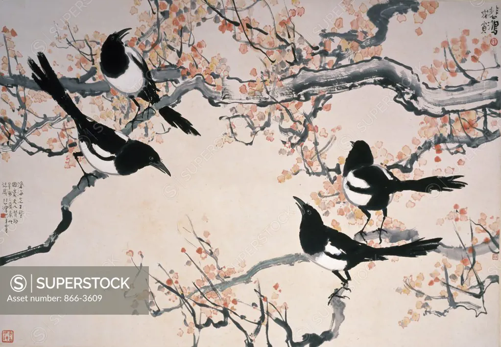 Four Magpies on autumn branches by Xu Beihong, (1895-1953), Chinese art, UK, England, London, Christie's