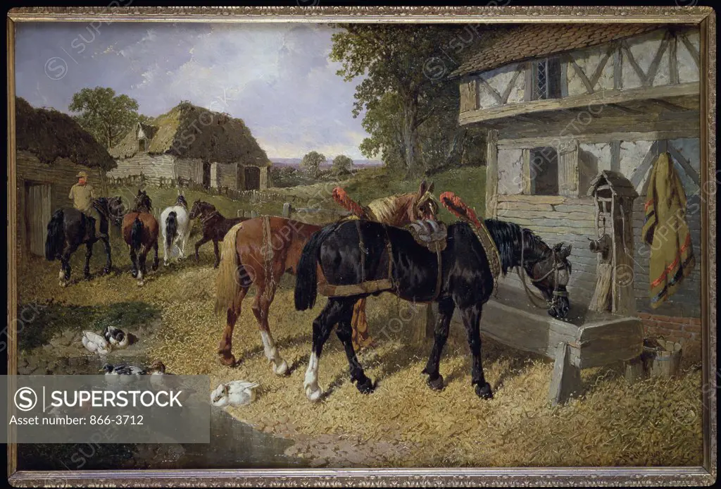A Farmyard Scene with Carthorses Drinking from a Trough John Frederick Herring Sr (1795-1865 British) Oil on Canvas Christie's Images, London, England