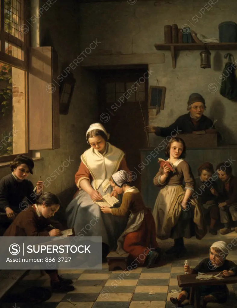 The School Room  1862,  Basile de Loose (1809-1885) Oil on Canvas 
