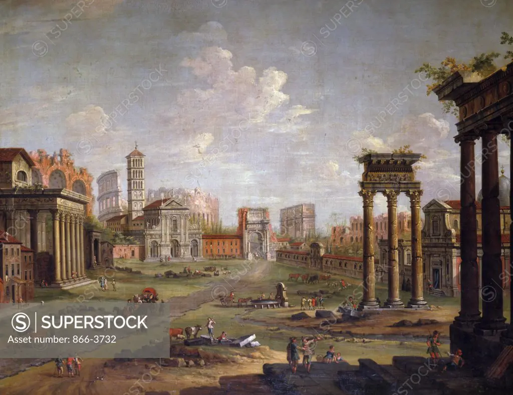 Italy, Rome, The Campo Vaccino, by Antonio Joli, oil on canvas, (1700-1777), England, London, Christie's Images