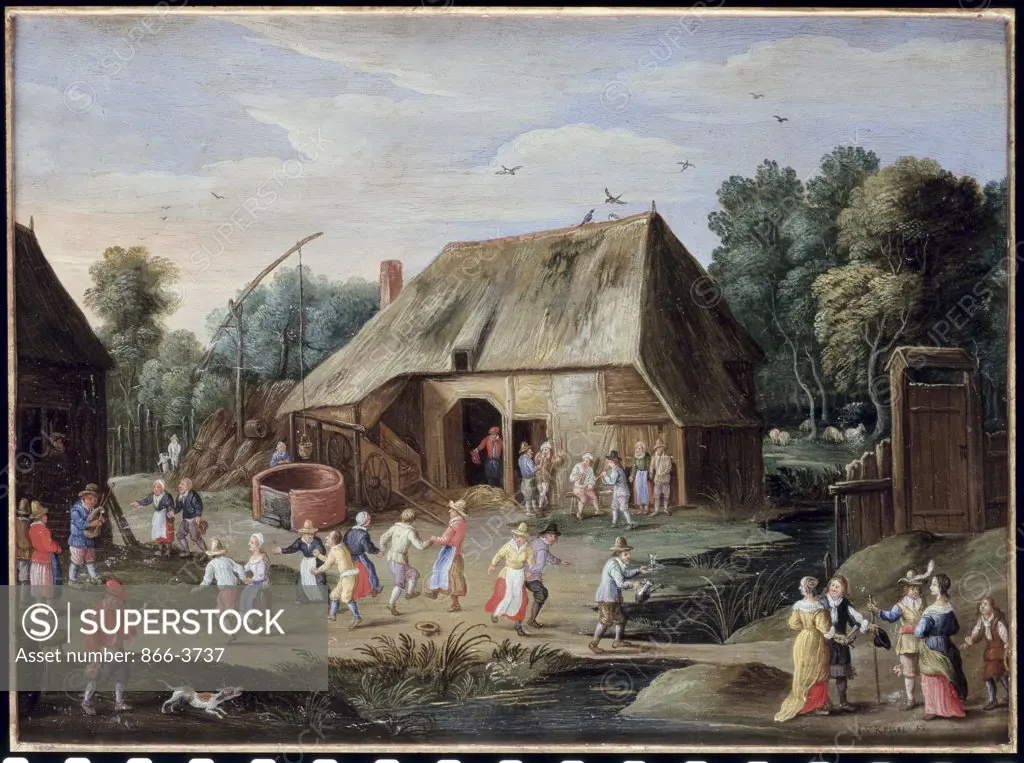 Gentry At A Peasant Dance In A Farmyard  Jan van Kessel (1612-1679 Flemish) Oil On Copper Christie's Images, London, England