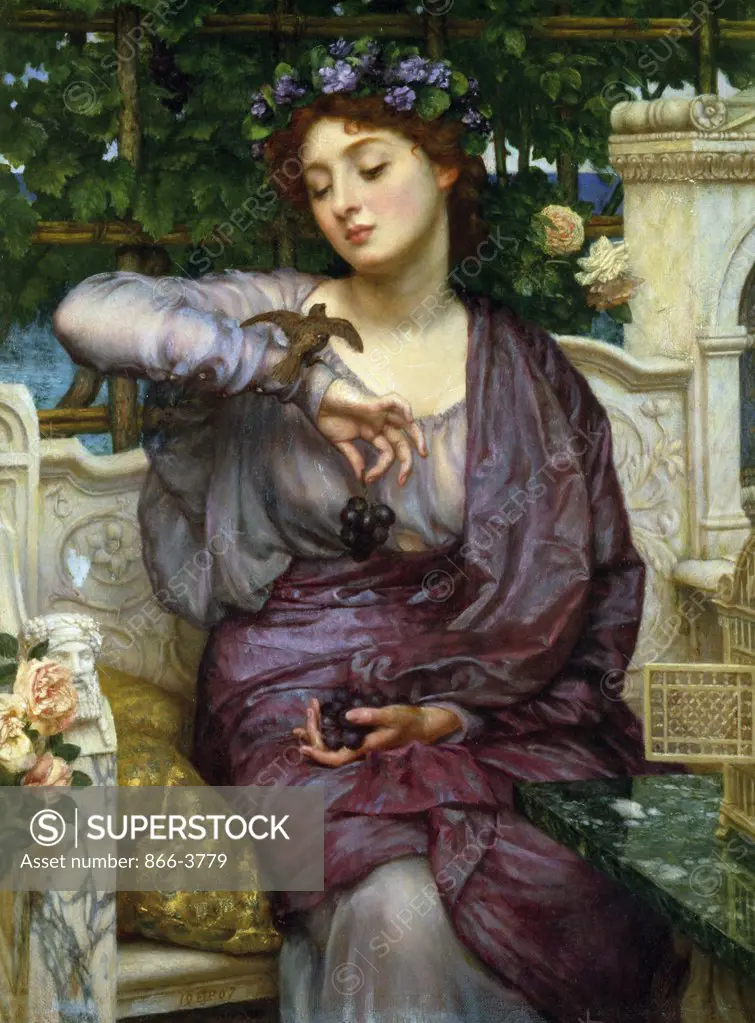 Lesbia and Her Sparrow, by Sir Edward Poynter, oil on canvas, (1836-1919), England, London, Christie's Images