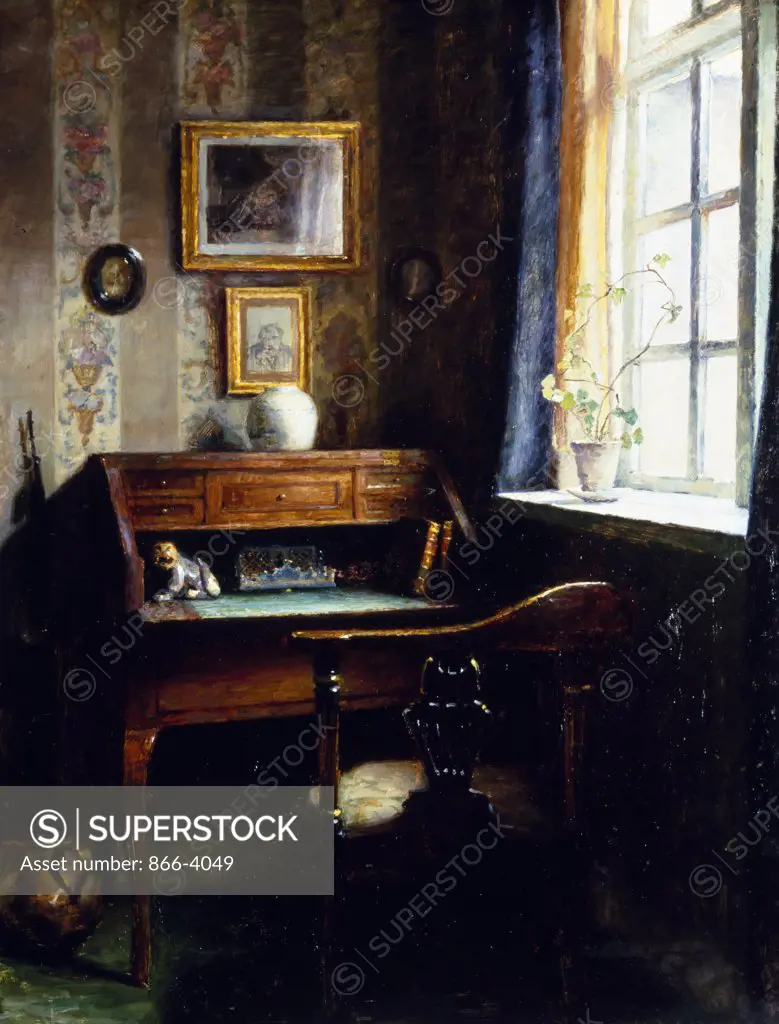 An Interior with a Bureau de Dame and a Corner Chair, by B.M. Hansen-Svaneke, oil on canvas, (1883-1937), England, London, Christie's Images