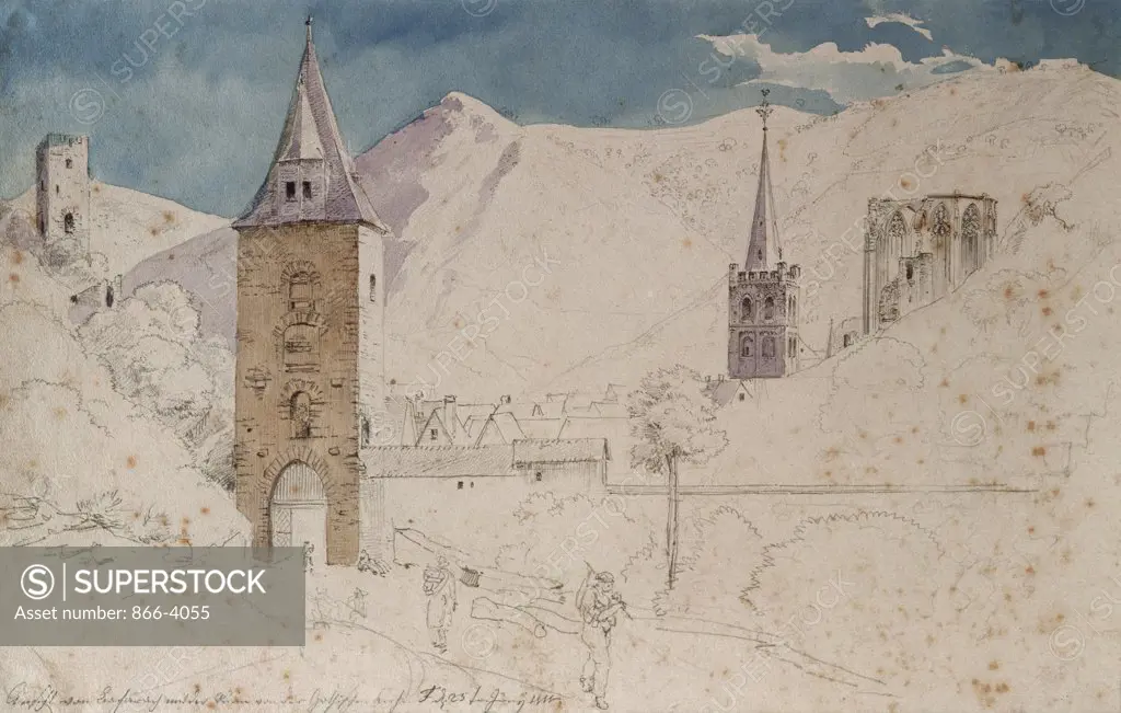 Bacharach, A View Of  Schilbach, Johann Heinrich(1798-1851 German) Pencil & Watercolor Christie's Images, London, England 