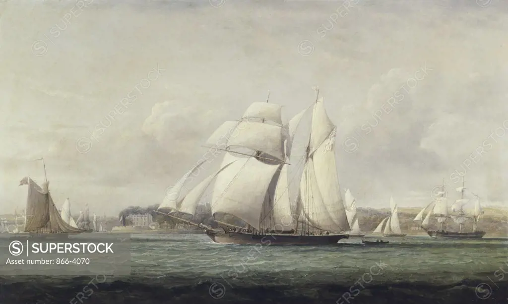 Top Sail Schooner, Two Royal Yacht Squadron Cutters, an American Merchant Ship John Christian Schetky (1778-1874/British) Oil on canvas Christie's London 