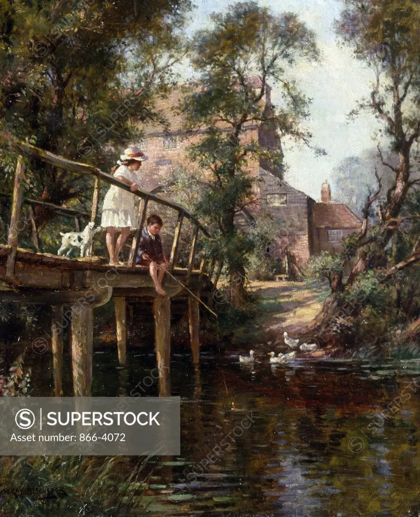 Fishing From the Bridge, by William Kay Blacklock, oil on canvas, (born 1872), England, London, Christie's Images