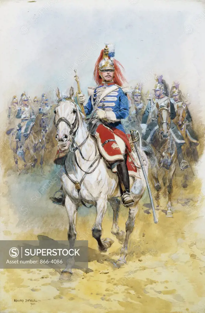 French Cuirassiers Proceeding To Battle  S.D. 1900 Detaille,Jean Baptiste Edouard(1848-1912 French) Pencil & Watercolor Christie's Images, London, England 