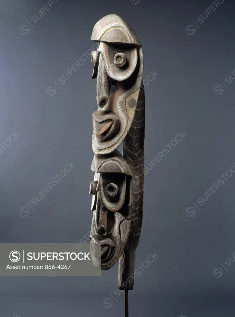 Sepik Cult House Carving, with two large heads with bulging conical eyes, England, London, Christie's Images, Primitive Art