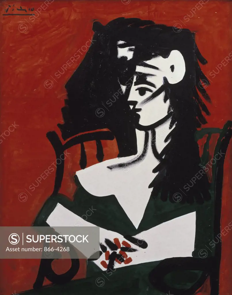 Jacqueline a Martille sur Fond Rouge  Pablo Picasso (1881-1973 Spanish)   Oil on canvas    