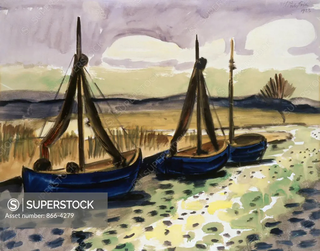 Fischerboote (Fishing Boats)  S.D. 1953 Max Pechstein (1881-1955 German) Watercolor & Gouache Christie's Images, London, England