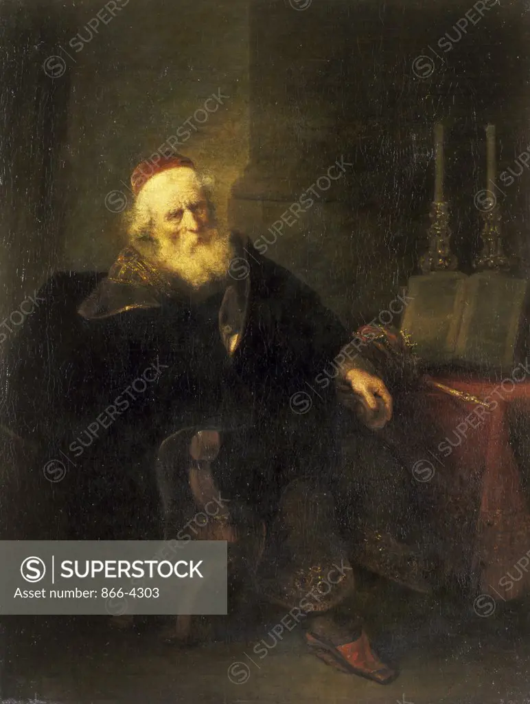 Old Rabbi Seated by an Altar Salomon Koninck (1609-1656 Dutch) Oil on Canvas Christie's Images, London