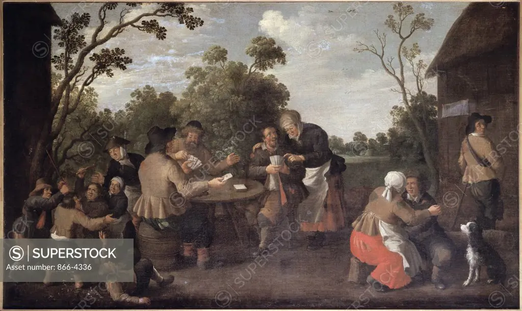 Peasants Playing Cards And Children Brawling By A Cottage 1624 Droochsloot, Joost Cornelisz(1586-1666 Dutch) Oil On Canvas Christie's Images, London, England 
