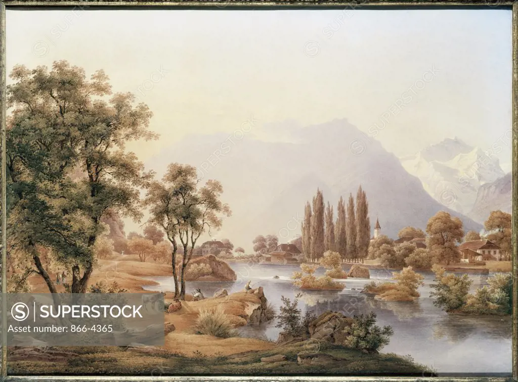 A View Of The River Aare & Interlaken Jakob Suter (1793-1874 Swiss) Pencil & Watercolor Christie's Images, London, England