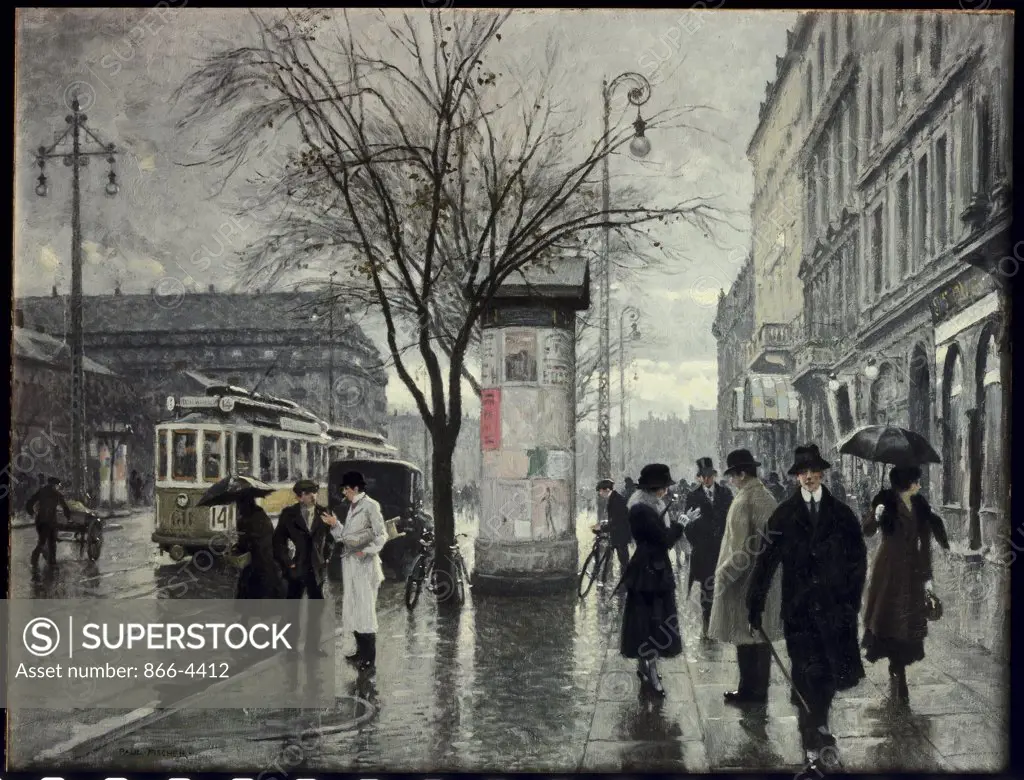 Vesterbrogade, Copenhagen  Paul Gustav Fischer (1860-1934 Danish) Oil On Wood Panel Christie's Images, London, England