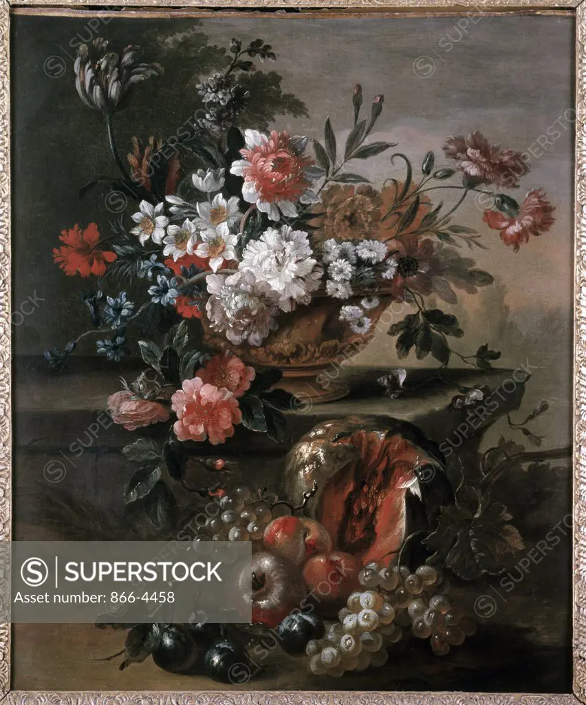 Mixed Flowers In An Urn On A Ledge  Casteels, Pieter (III)(1684-1749 Flemish) Oil On Canvas Christie's Images, London, England 