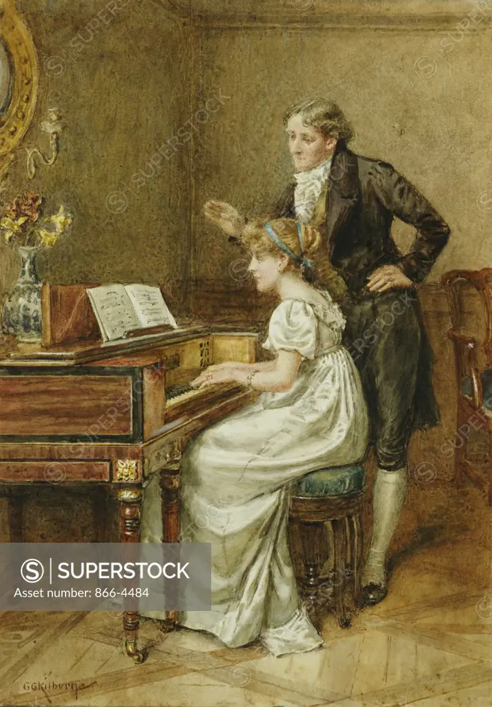 The Music Master (Woman At Piano)  George Goodwin Kilburne (1839-1924 British) Pencil & watercolor Christie's, London