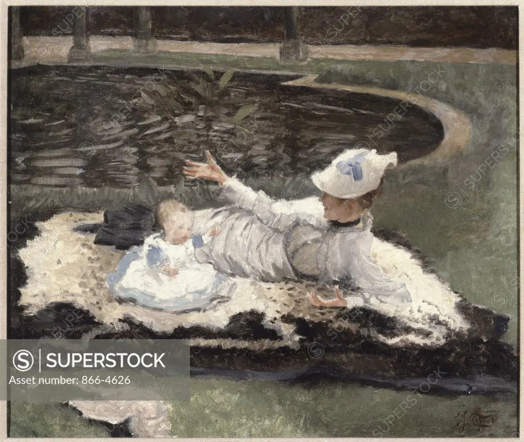Mrs. Newton with a Child by a Pool James Tissot (1836-1902 French) 