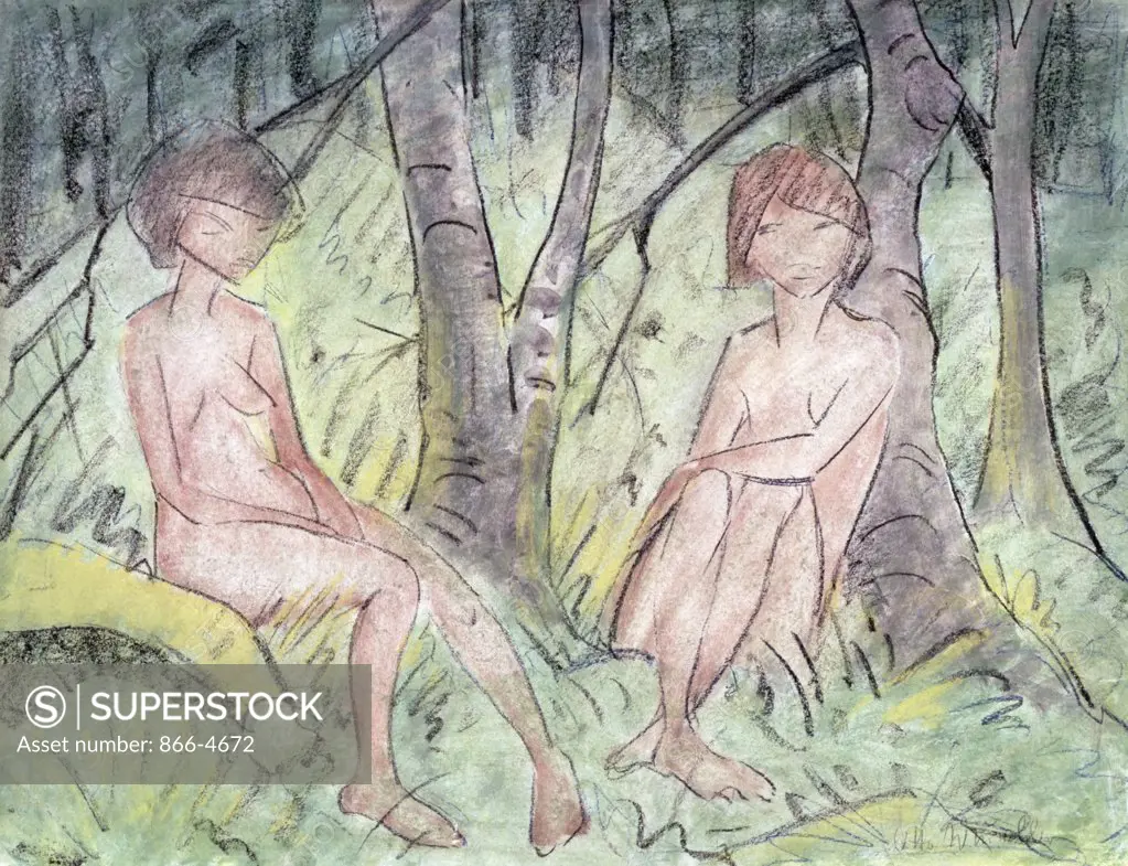 Two Maidens in the Forest by Otto Muller, watercolour and crayon, 1925, (1874-1930), Christie's Images