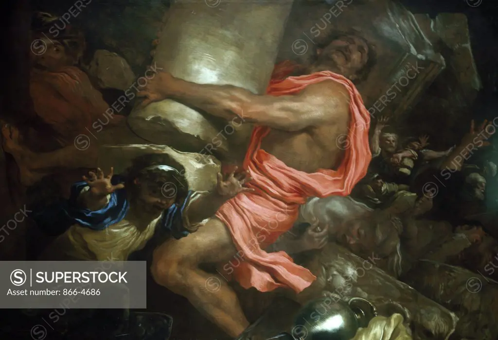 Samsom Destroying The Temple Of The Philistines  Castiglione,Giovanni Benedetto(1616-1670 Italian) Oil On Canvas Christie's Images, London, England 