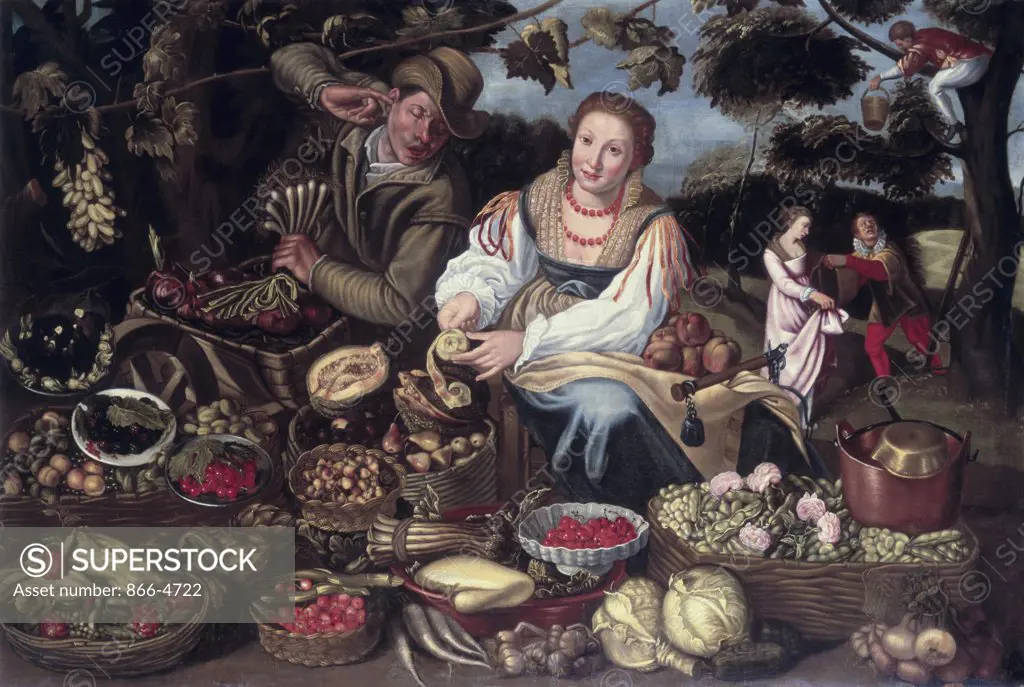 A Fruit and Vegetable Stall in an Orchard  Vincenzo Campi (1536-1591/Italian)  