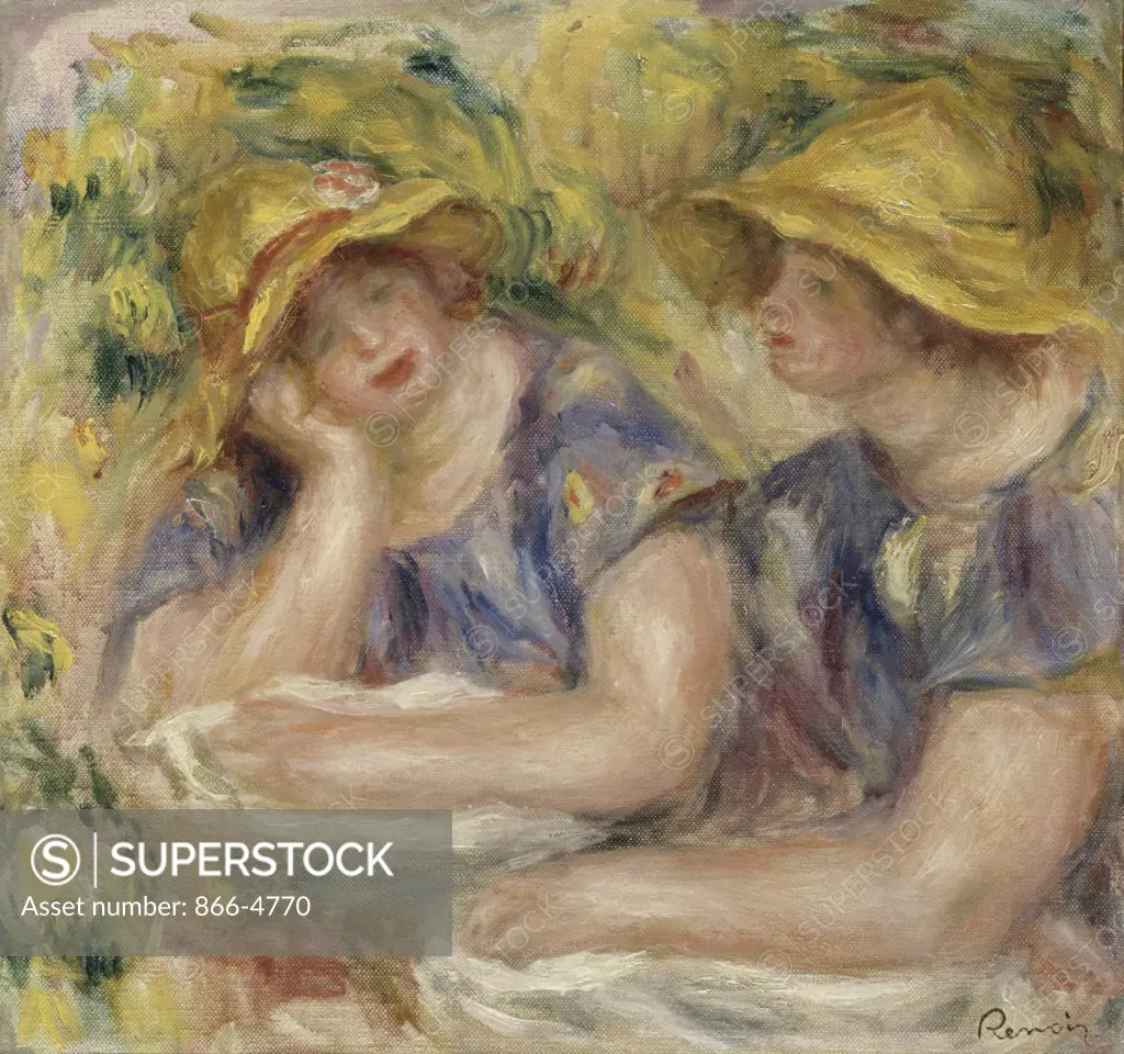 Two Women in Blue Blouses  (Deux Femmes en Corsage Bleu)  1919  Pierre-Auguste Renoir (1841-1919/French) 