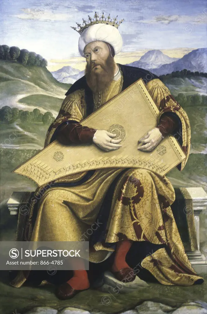 King David Playing a Psaltery Girolamo da Santacroce (d.1556 Italian) Oil on canvas  Christie's Images 
