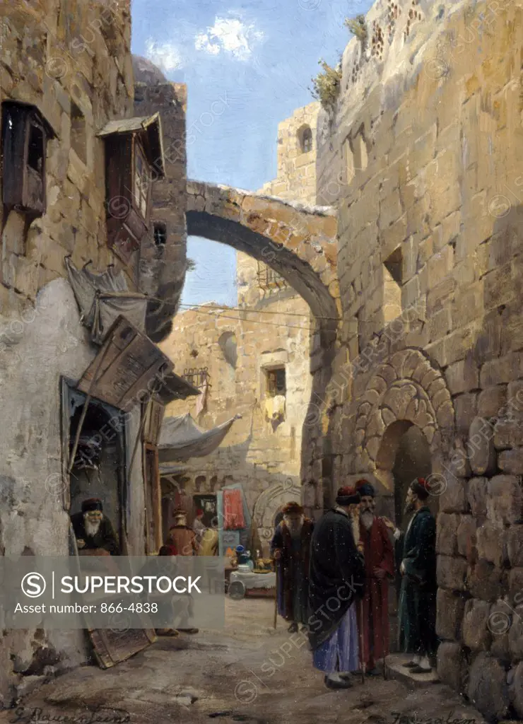 Strassenscene in Jerusalem  Gustav Bauernfeind (1848-1904)  Oil on panel  Christie's Images  