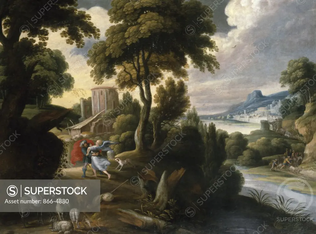 Wooded River Landscape with Jacob Wrestling with the Angel Hans Jordaens III (1595-1643/Flemish)  Christie's Images