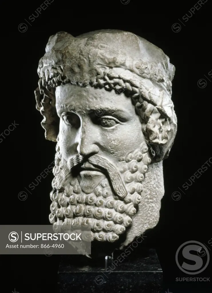 Cypriot Limestone Head of a Bearded Deity  500-400  B.C.  Greek Art 