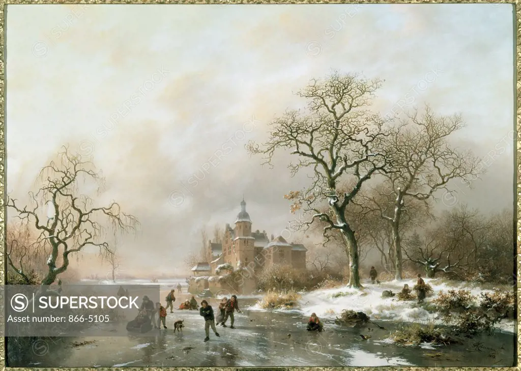 A Winter Landscape With Figures Skating On A Frozen River Frederik Marianus Kruseman (1817-1860 Dutch) Oil On Canvas Christie's Images, London, England