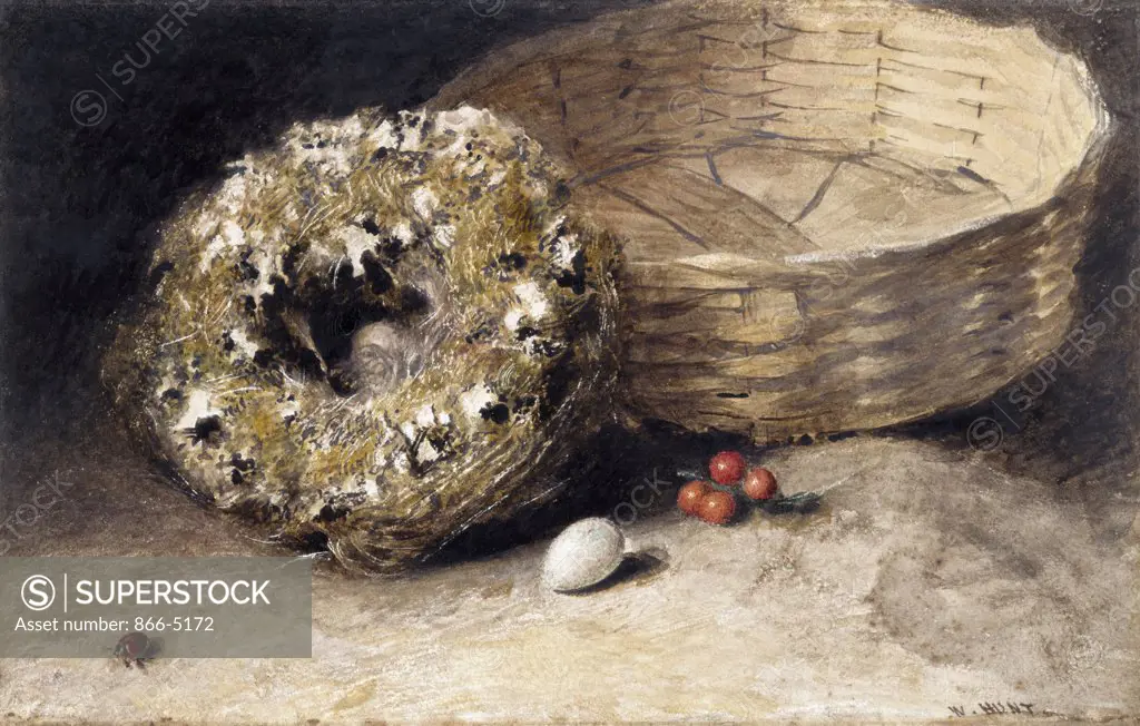 Still-Life With Basket, Nest, Egg, Red Currants And Ladybird Hunt, William Henry(1790-1864 British) Pencil & Watercolor Christie's Images, London, England 
