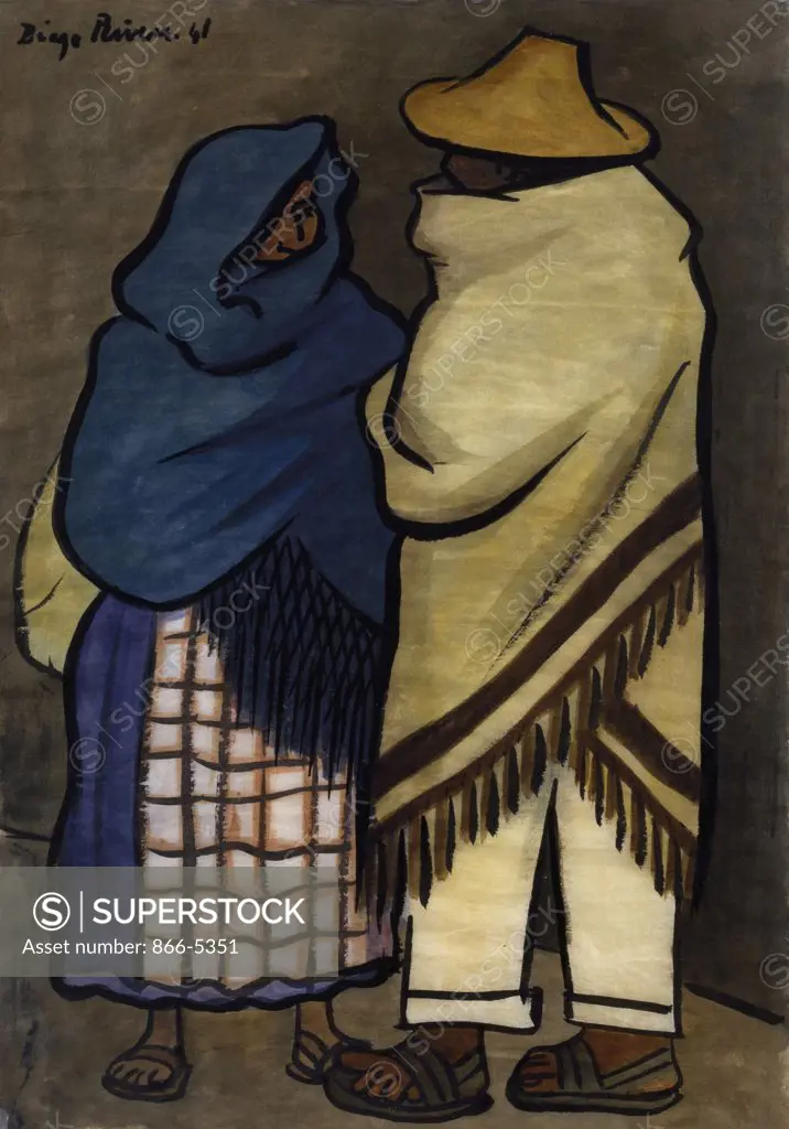 Pareja de Indios Indian Couple 1941 Diego Rivera (1886-1957 Mexican) Watercolor & ink on paper