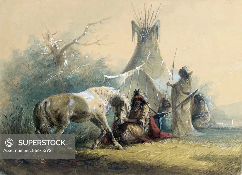 Shoshone Indian And His Pet Horse Alfred Jacob Miller (1810-1874 American) Watcol,pencil,gouach