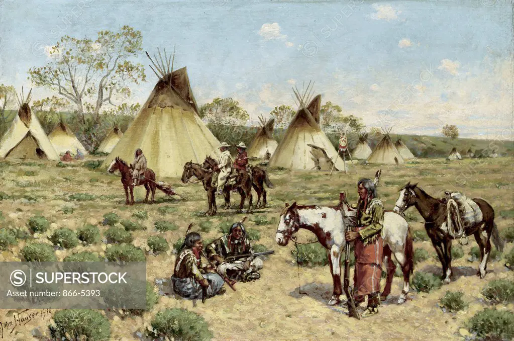 Sioux Encampment, Porcupine 1910 John Hauser (1858-1913 American) Oil on canvas board