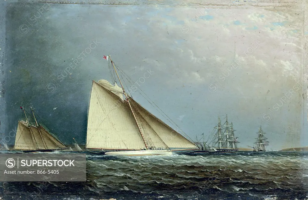 'Puritan' Racing Off of Staten Island ca. 1885 James E. Buttersworth (1817-1894 American) Oil on board