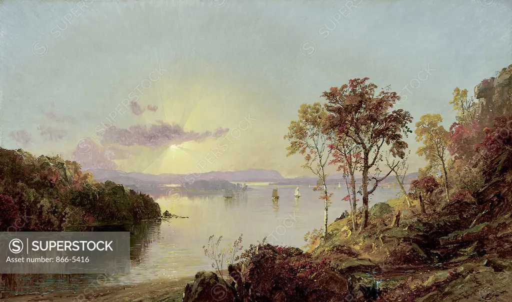 Figures on the Hudson River 1874 Jasper Francis Cropsey (1823-1900 American) Oil on canvas