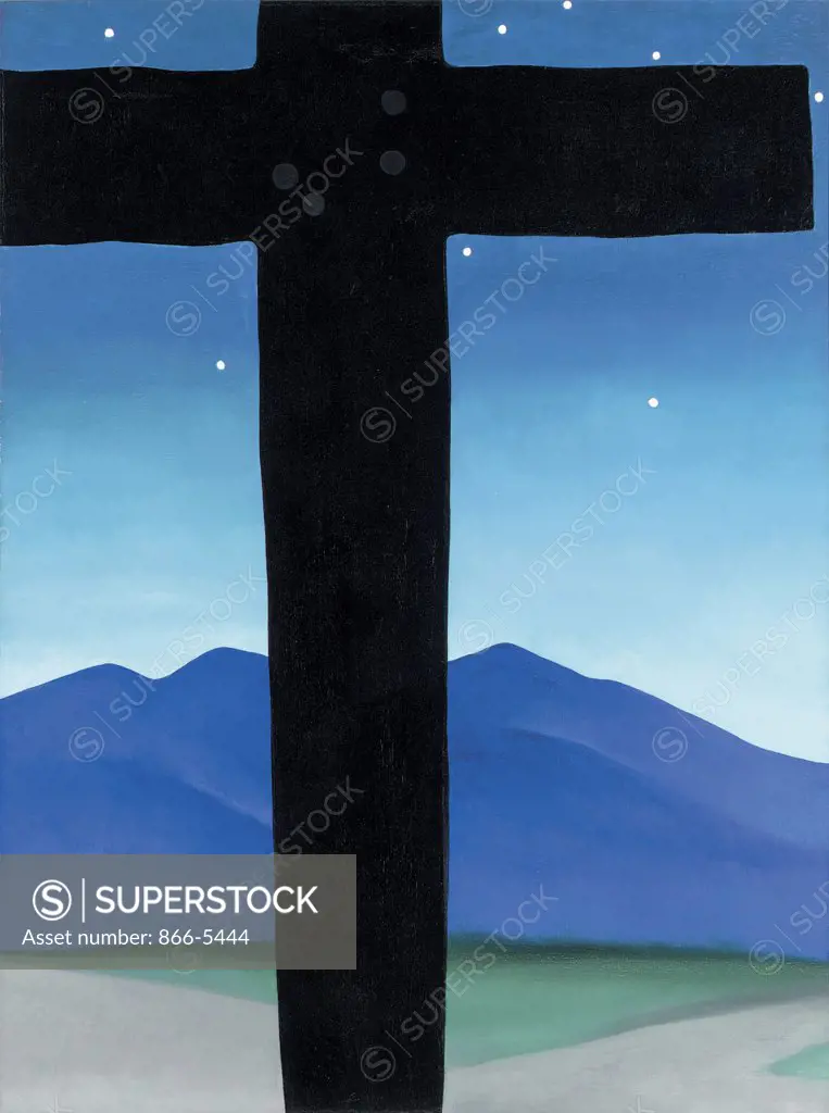 Black Cross With Stars And Blue Georgia O`Keeffe (1887-1986 American) Oil on canvas