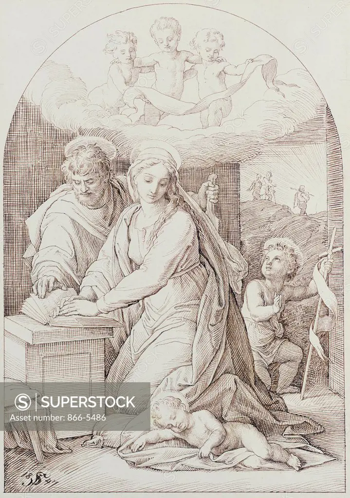 The Holy Family With The Infant Baptist 1847 Julius Schnorr von Carolsfeld (1794-1872 German) Chalk & ink