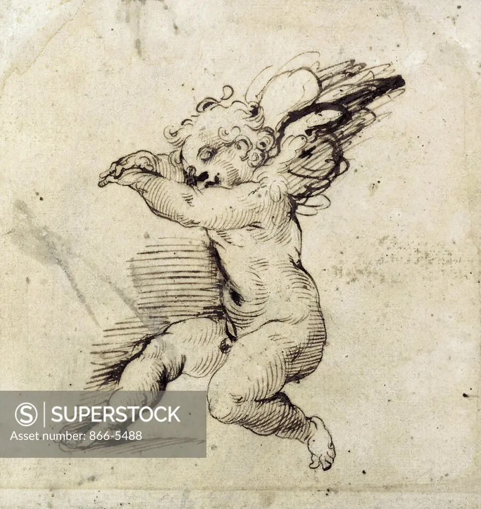 A Seated Putto, Turned to the Left Agostino Carracci (1557-1602 Italian) Chalk & ink