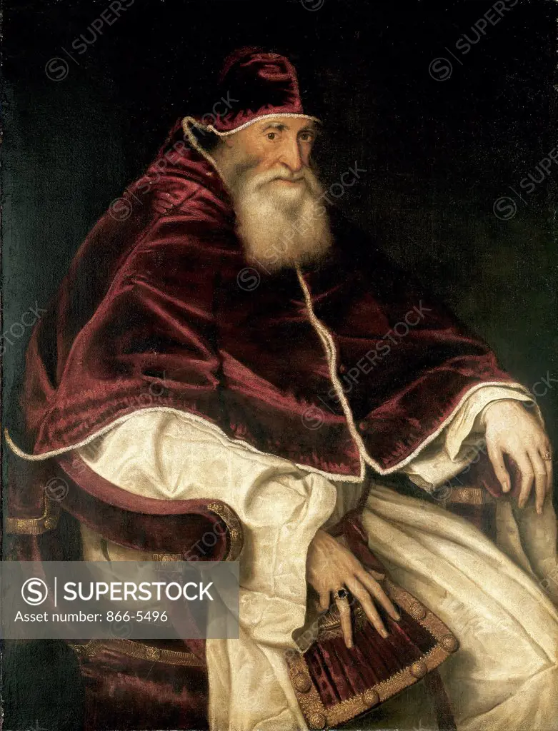 Portrait Of Pope Paul III Wearing The Camauro Italian School (16th C) After Tiziano Vecello Oil on canvas