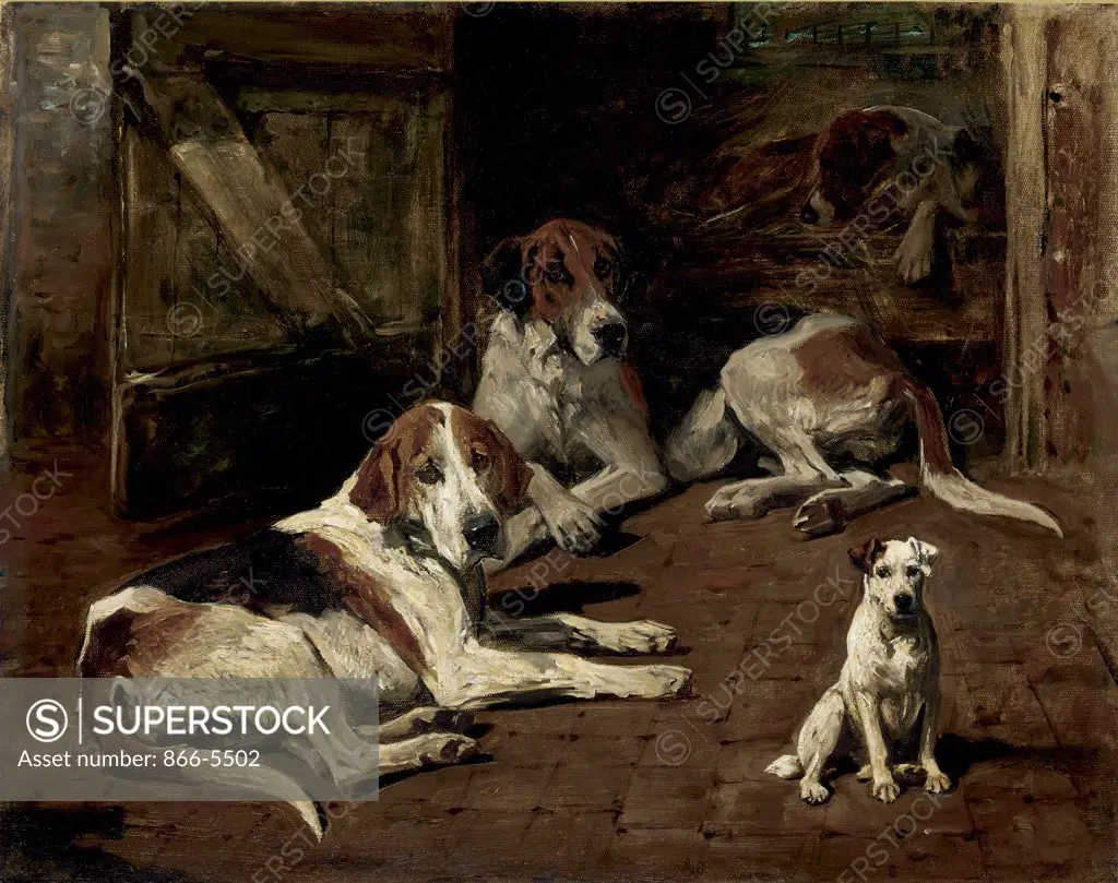 Fox Hounds and a Terrier John Emms (1843-1912 British) Oil on canvas